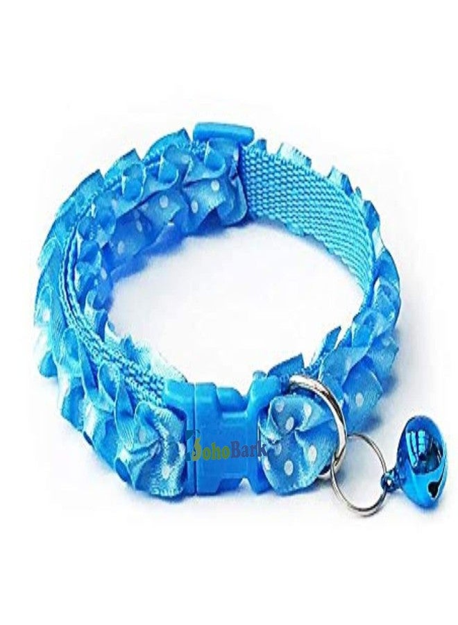 BohoBark Sweet Flower Design Dog Collars Puppy Necklace with Bell Charm for Small Dogs (Sky Blue, Unique Frill Design Collar), 32 x 1 cm - Image 1